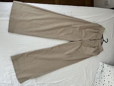 teksas torbe: Bež pantalone sa širokim nogavicama Visok struk, dugačke pantalone — 2