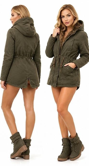 parka jakne: Ženska parka jakna sa kapuljačom – maslinasto zelena - Kroj do — 9