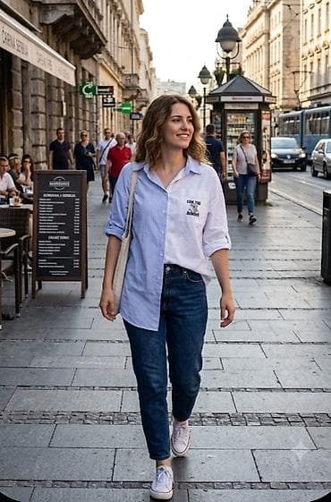dior dune cena: Košulja sa dvostrukim dizajnom – prugasto/plava i bela - Model — 1