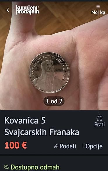 Bicikli: Švajcarski novčić 5 franaka (5 FR), godina 1995. - Zemlja: Švajcarska — 3