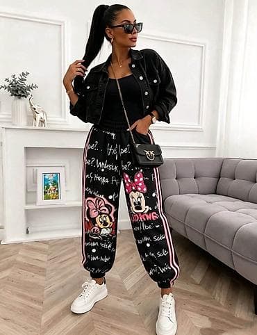 pentagon pantalone: Ženske pantalone sa printom crtanih junaka – street style model - — 1