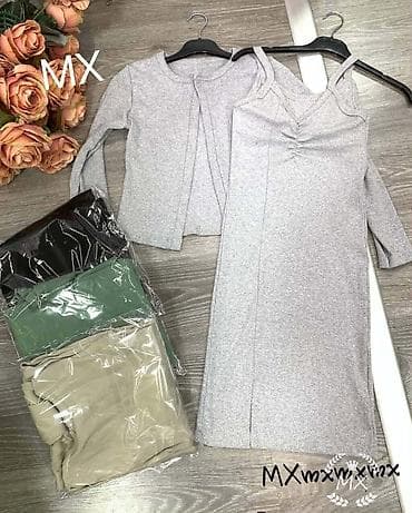 bez bluze: Dvodijelni ženski komplet – rebrasta haljina + bolero kardigan - — 4