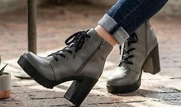 Ženske gležnjače sa petom i pertlama - Materijal: veštačka koža (mat