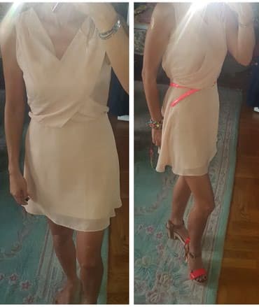 tamno plava haljina i srebrne cipele: Prelepa nude haljina. Prakticno nova. 2x nosena. bez ikakvih znakova — 2