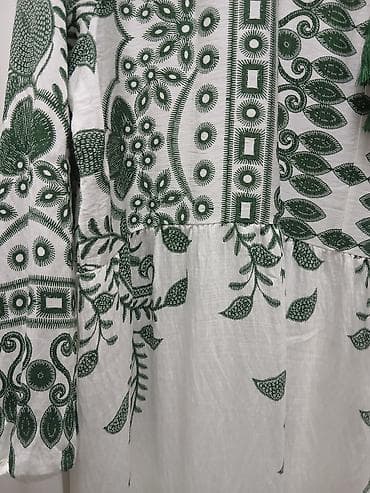 boho torbice: Duga boho haljina sap zelenim etno/paizli printom - Boja/patern: bela — 2