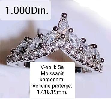 prstenje bižuterija: Posrebren prsten u V-obliku od hirurskog čelika sa moisanit kamenjem — 1