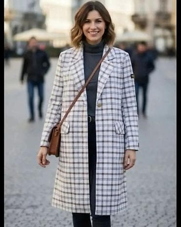 Ženski kaput srednje dužine sa karo (kariranim) dezenom. - Kroj