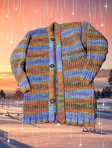 Nov ručno pleteni džemper na kopčanje vel XXL. Obim grudi 106 cm — 6