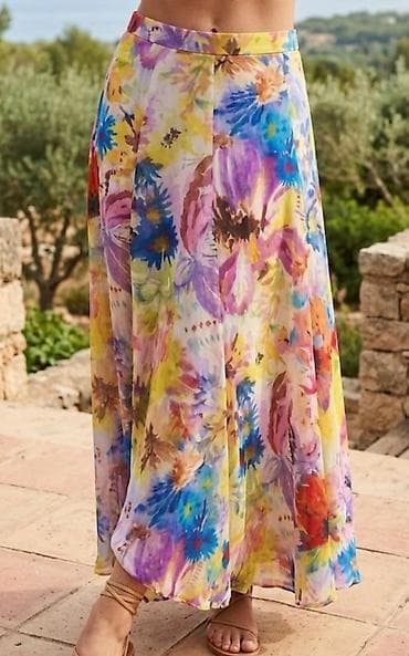 cvetne suknje: Duga cvetna suknja sa akvarel printom - Kroj: duga, lepršava silueta — 1