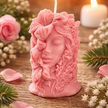 stol i stolice: Ručno izlivena dekorativna sveća – ružičasta figura ženske siluete sa — 1