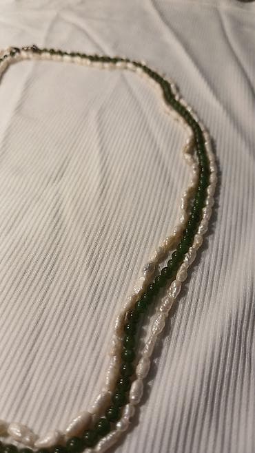 svecane ogrlice: Duple ogrlica sa perlama i zelenim kuglicama - Dizajn: dvostruki niz — 2