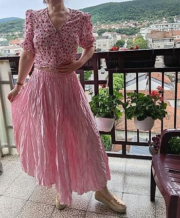 Roze maksi suknja – plisirana, svilenkastog sjaja m do l - Boja