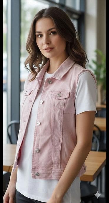 prsluk s: Ženski teksas prsluk bez rukava u svetlo roze boji. - Klasican kroj — 1