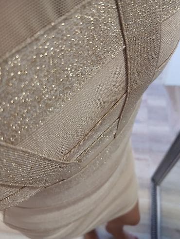 geneva satovi zenski: Zlatna bandage haljina, svečana haljina,midi s velicina Na — 5
