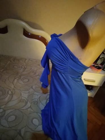 Women's Clothing: Plava asimetricna haljina sa karnerom .M vel.Napred kraca nazad duza — 2