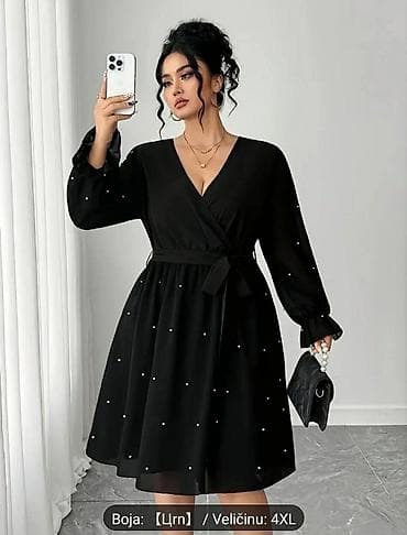 komplet odece: Elegantna crna haljina sa bisernim aplikacijama, veličina: 4XL - — 1