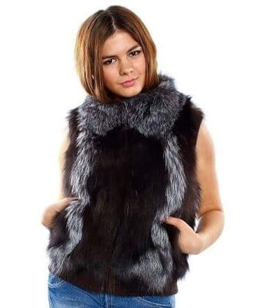 Ženski krzneni prsluk od srebrne lisice - Model: bez rukava, klasičan