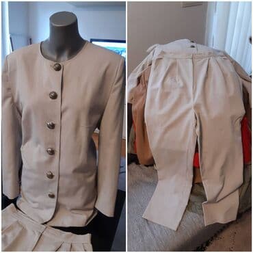 Ski suits: Elegantni ženski komplet – sako i pantalone, u svetloj bež/ekru — 2