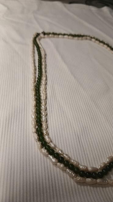svecane ogrlice: Duple ogrlica sa perlama i zelenim kuglicama - Dizajn: dvostruki niz — 1