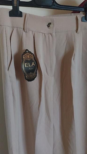 lanene bele pantalone: Ženske pantalone odgovaraju za S – ELA Fashion - Model: visoki struk — 3