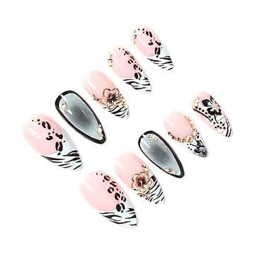 set za negu noktiju: Set presovanih noktiju – dugi, špicasti tipse sa nail art dizajnom - — 3