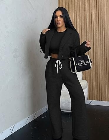 l: ✅Ženski trodelni komplet – kratki blejzer, crop top i široke trenerke — 4