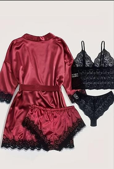 Overalls: Ženski komplet za spavanje i donji veš XL – 4 dela - Satenski kimono — 2