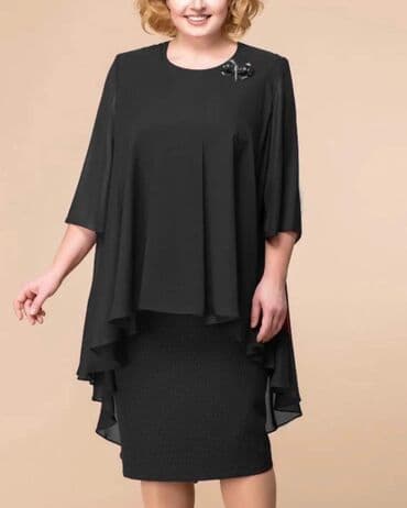 prsluci za punije dame: Amari 3XL, 4XL, 5XL, bоја - Crna, Koktel, klub, Dugih rukava — 1