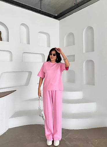 majci: Dvoslojni ženski komplet – široke pantalone i oversized majica kratkih — 6