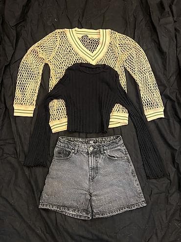 dugi prsluk: Komplet odeće – 3 komada 1) Džemper/majica od mrežaste tkanine - — 1