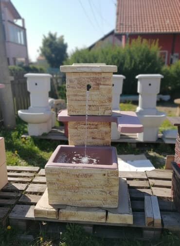 Česma široka kamen žuta 💧🟡 Betonski roštilj, česma i žardinjere –