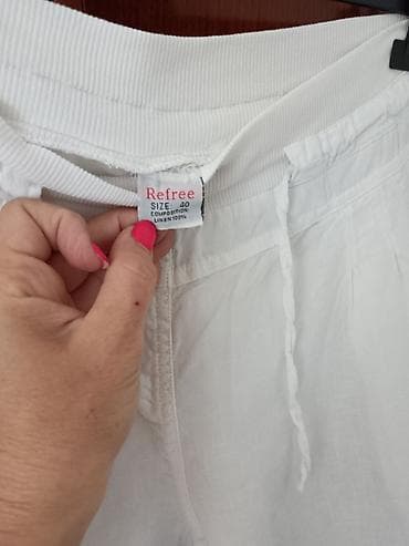 Pants: Bela lanena široka pantalona Refree - Materijal: 100% lan (prirodan — 3