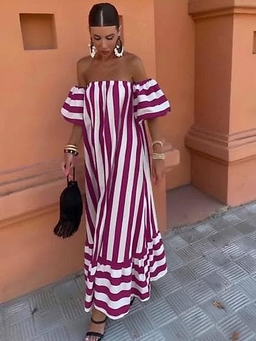 Letnja maxi haljina na pruge - Kroj: široka, lepršava maxi dužina sa