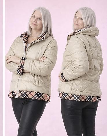 Ženska zimska jakna – bež, sa kapuljačom - Topla, prošivena jakna sa