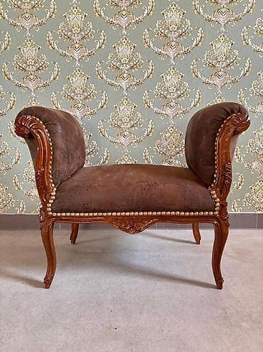 stolica za hranjenje ikea: Barska klupa/ottoman sa naslonima – ručno rezbareno drvo i tapacir u — 3