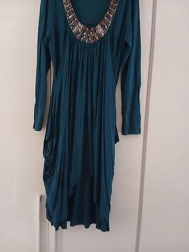 tech fleece teget: - Teget haljina sa dugim rukavima i bogatim ukrasima oko dekoltea — 2