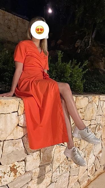 ulosci za salonke: AT.P.CO Her – duga narandžasta haljina na preklop - Model: maxi/duga — 1