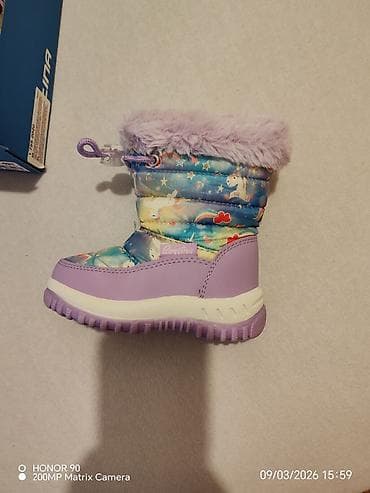 dm patike za vodu: Dečije zimske čizmice – ljubičaste, šareni print (jednorog, zvezdice — 6