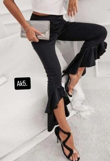 crne letnje pantalone: Visok struk, Zvoncare — 3