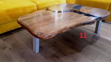 Stolice: Slika 1-2-3-• Ploča Stola od punog drveta Mazera sa zelenom epoxy — 9