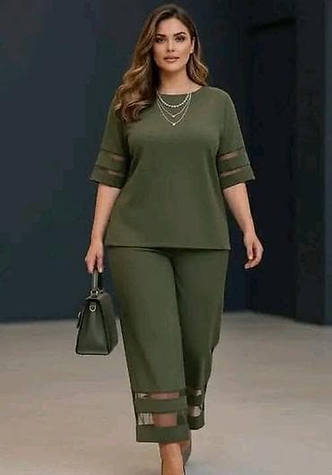 mini parfemi set: Komplet za punije dame bluza i pantalone sa prozirnim detaljima. - — 4