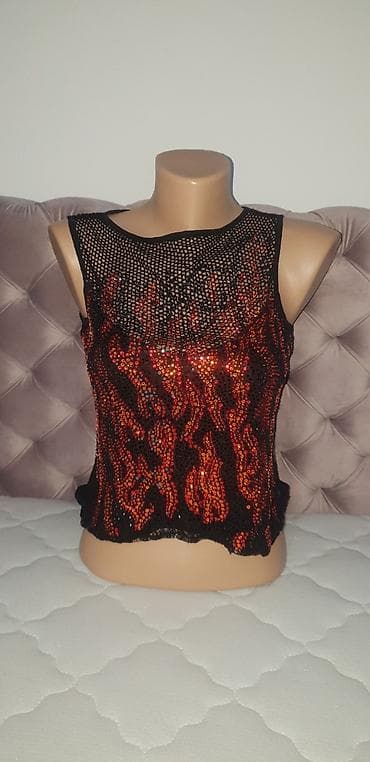Majica crop top mreza,cipka sa elastinom i crvenim cirkonima. Obim