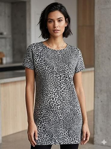 Ženska tunika/duža majica sa leopard printom - Boja: siva osnova sa