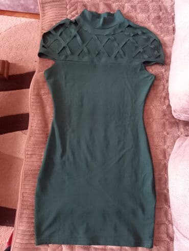 smaragdno zelena haljina: S (EU 36), color - Khaki, Evening, Short sleeves — 1