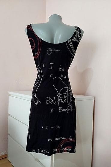 suknje do kolena: Crna letnja haljina bez rukava sa printom - Model: lepršava haljina — 2