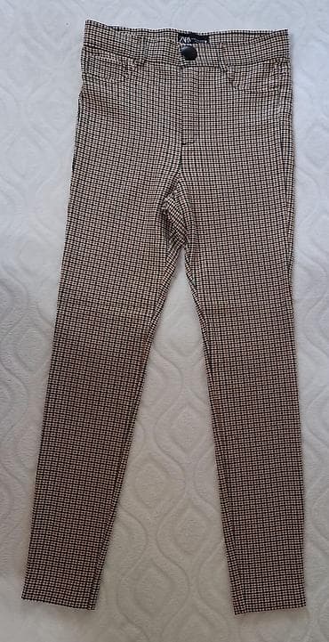 farmerke kragujevac: ZARA ženske pantalone – karirani dezen (crno-belo-braon), veličina M — 4