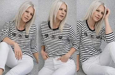 Prugasta ženska majica sa ukrasnim aplikacijama - Klasične crno‑bele na lalafo.rs Prugasta ženska majica sa ukrasnim aplikacijama - Klasične crno‑bele