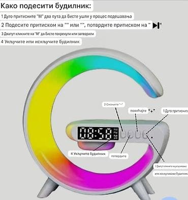 Antique Furniture: 4-u-1 noćna lampa sa bežičnim punjačem, zvučnikom i budilnikom - — 5