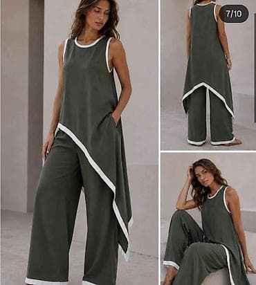 Komplet široke pantalone i asimetrična tunika u pero. - Kroj ležeran