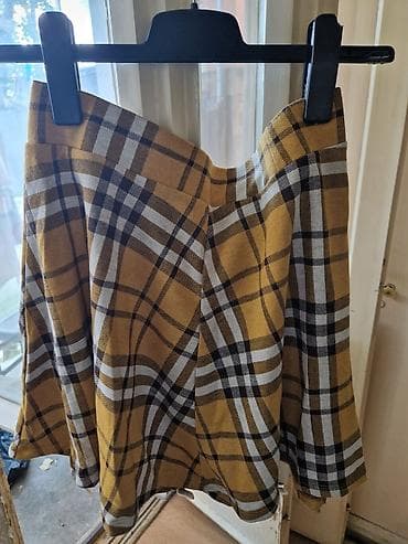 prada cizme: Ženska suknja na karo – žuto/senf baza sa belim i tamno braon/crnim — 2